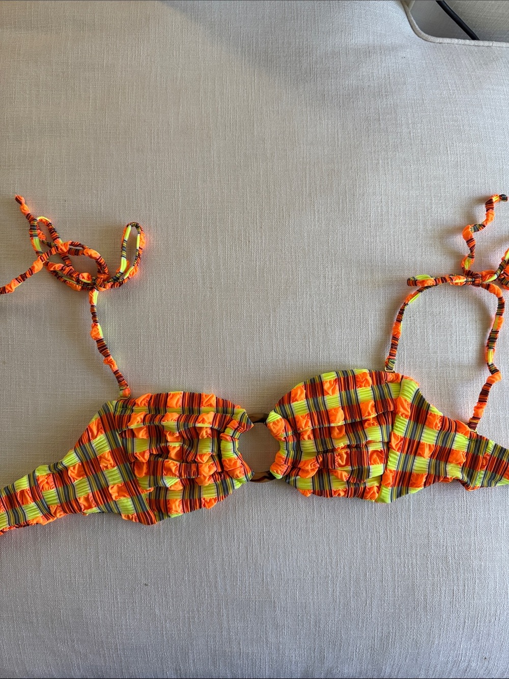 NWOT Montce Tori Ties Neon Plaid Bandeau Bikini Top
